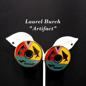 Laurel Burch "Artifact" Post Earrings, Fish Snake Dog Enamel Cloisonne, 1980s